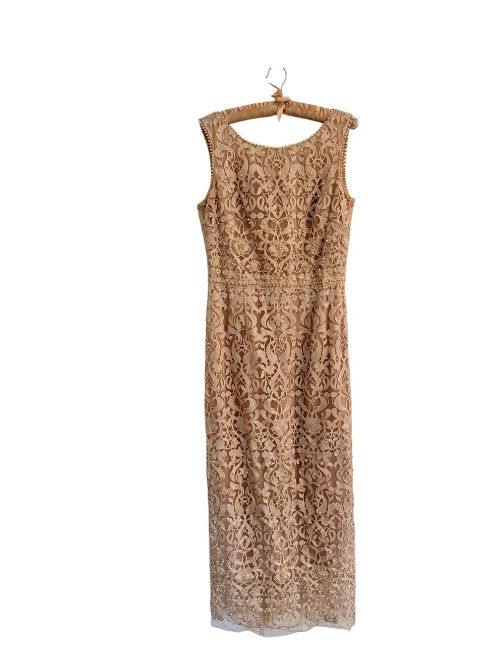 Marchesa Notte Champagne Nude Lace Evening Dress